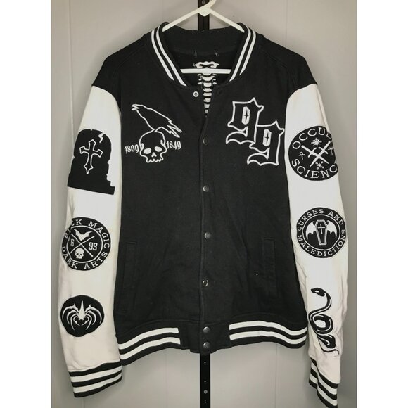 Hot Topic Goth Grunge Emo Jacket Mens LG Button up Oversized Varsity - Picture 1 of 5